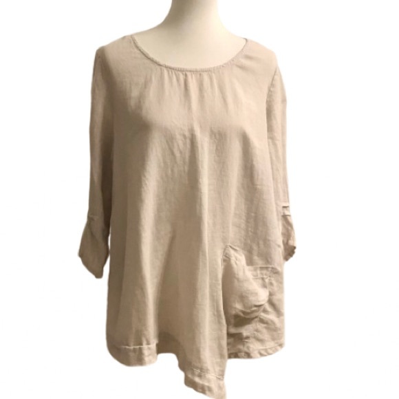 Et’Lois 100% Linen Lagenlook Asymmetric Hem Tunic M - Picture 3 of 9